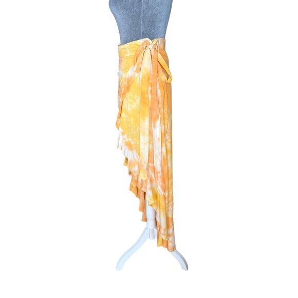 One Way XS Yellow & Orange Tie-Dye Wrap Skirt With Ruffle Hem - Picture 3 of 6
